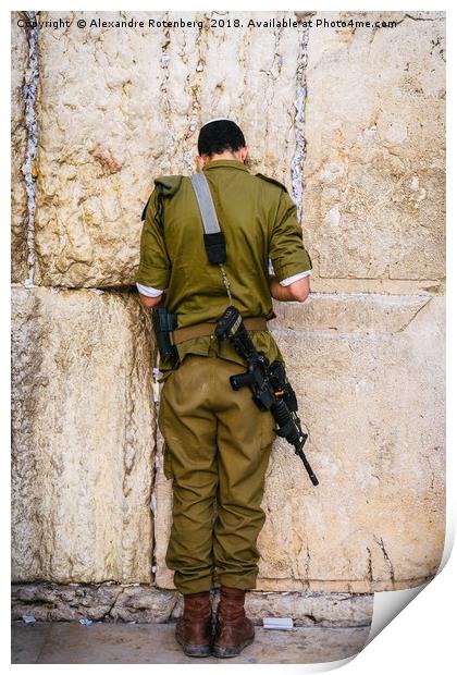Israeli soldier on Western Wall, Israel Print by Alexandre Rotenberg