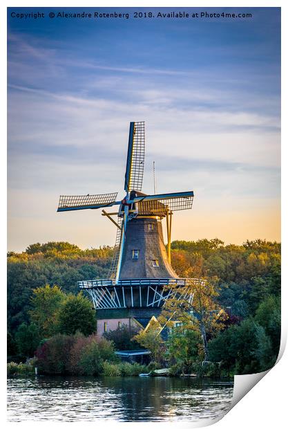 Dutch Windmill at sunrise Print by Alexandre Rotenberg