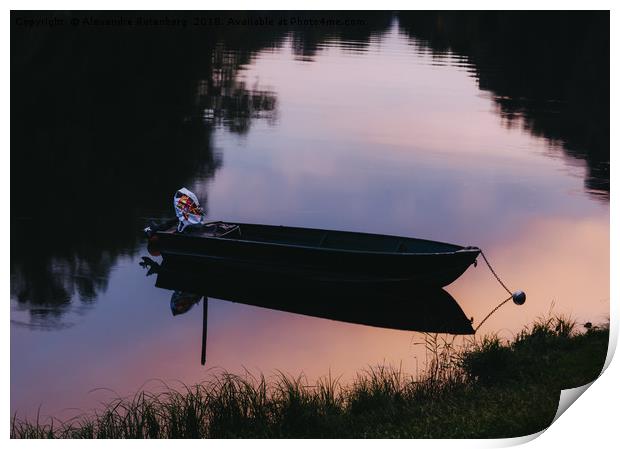 Fishing boat at sunset Print by Alexandre Rotenberg