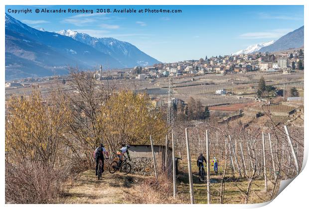 Mountain bikers in Valtellina, Italy  Print by Alexandre Rotenberg