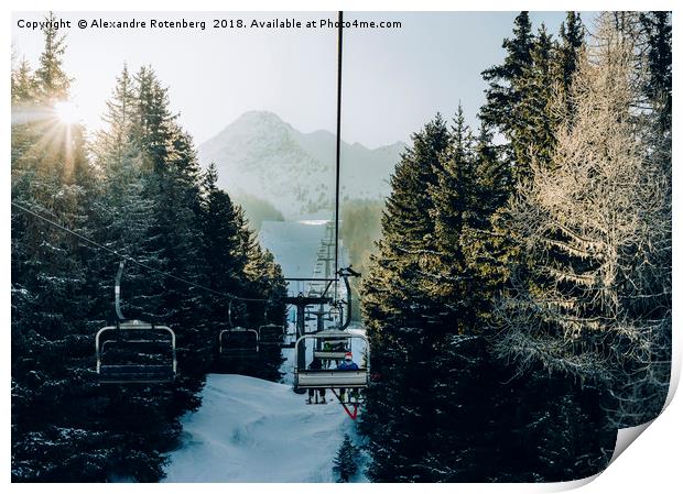 Chairlift at ski resort Print by Alexandre Rotenberg
