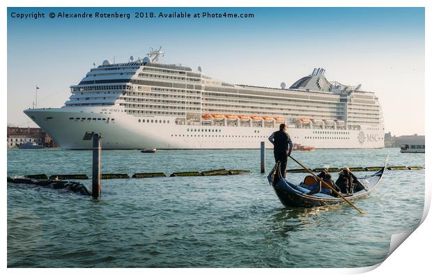 Venetian Gondola and Cruise Ship Print by Alexandre Rotenberg