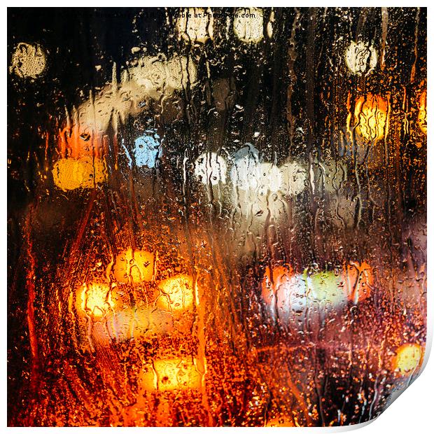 Raindrops on street window Print by Alexandre Rotenberg