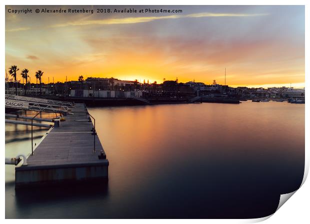 Idyllic sunset at marina in Cascais, Portugal Print by Alexandre Rotenberg
