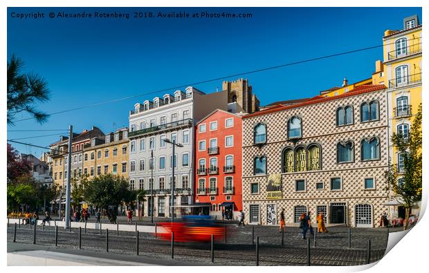 Azulejo tiled buildings in Alfama, Lisbon Print by Alexandre Rotenberg