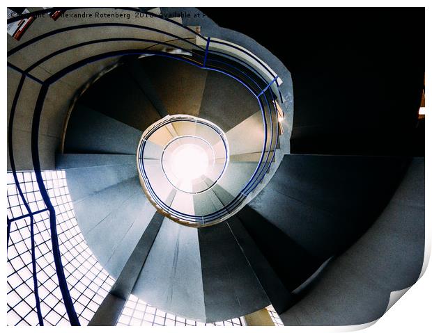 Hypnotic spiral convoluted staircase Print by Alexandre Rotenberg