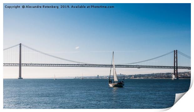 Sailboat with April 24 Bridge, Lisbon Print by Alexandre Rotenberg