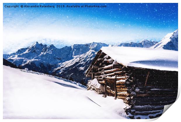 Log Cabin in Alps Print by Alexandre Rotenberg