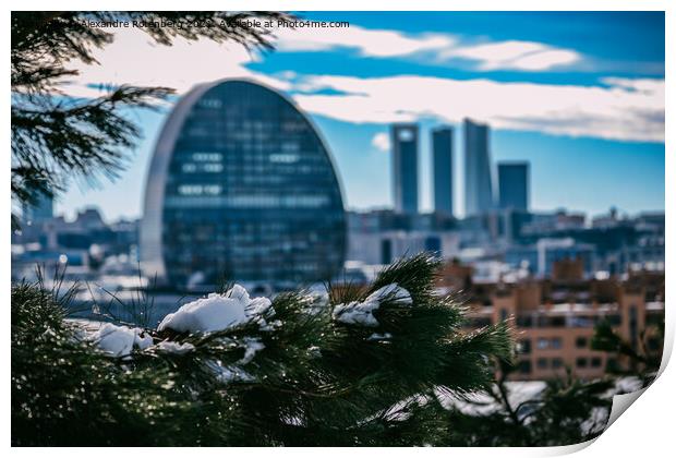 Bokeh view of the skyline of Madrid, Spain - winter scene Print by Alexandre Rotenberg