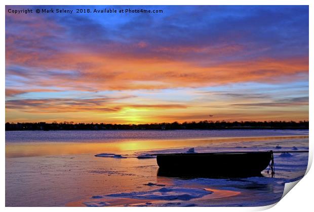 Frozen sunrise over the Boston Harbor Print by Mark Seleny