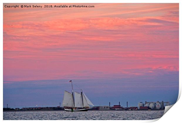 Sunset over the Boston Harbor Print by Mark Seleny