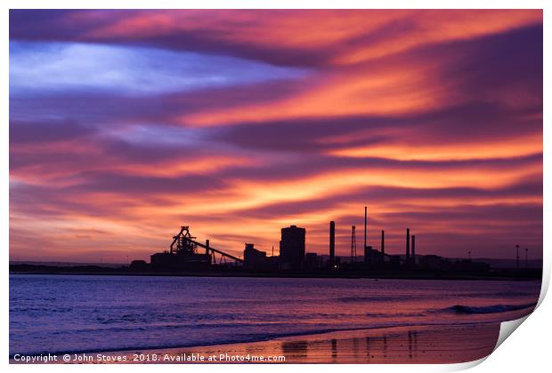 SSI Redcar Steel Works at Sunrise from Seaton Snoo Print by John Stoves