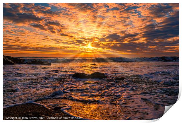 Sun Burst Ocean at Hartlepool Beach.  Print by John Stoves
