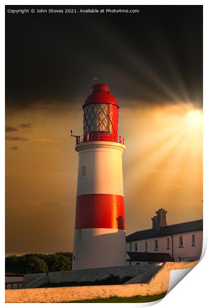 Lighthouse at Sunset Print by John Stoves