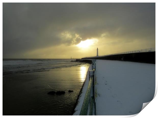 Seaburn Promenade on a snow covered morning Print by Darren Humble