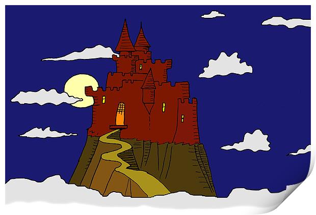 Magic castle in the clouds Print by Linda More