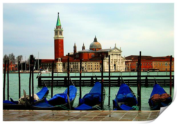 Gondolas and San Giorgio Maggiore, Venice Print by Linda More