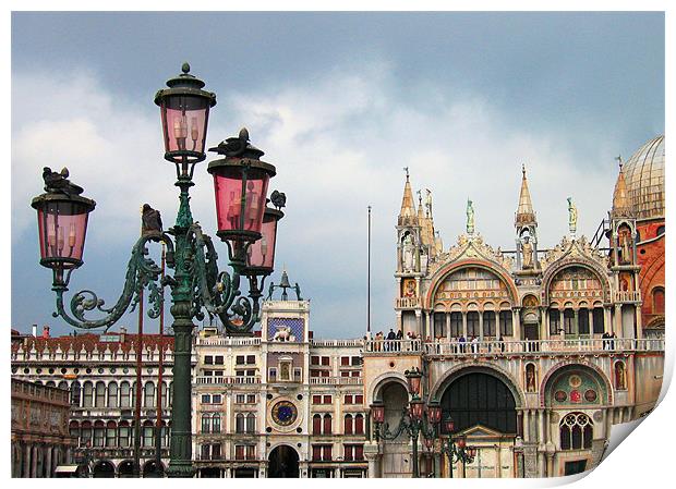 Ornate Streetlamps, Piazza San Marco, Venice Print by Linda More