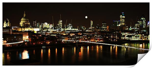 London by night with reflections Print by Linda More