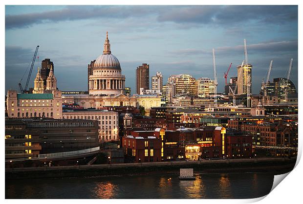 City of London and St Paul's Cathedral at dusk Print by Linda More