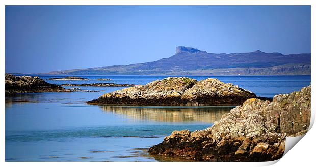 Scottish landscape towards Island of Eigg Print by Linda More