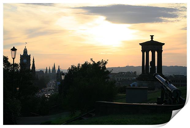 Edinburgh skyline and Calton Hill Print by Linda More