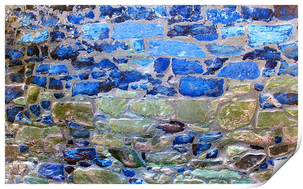 Abstract brick wall with blue tones Print by Linda More