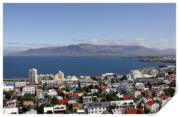 Faxaflói Bay and cityscape, Reykjavík, Iceland Print by Linda More