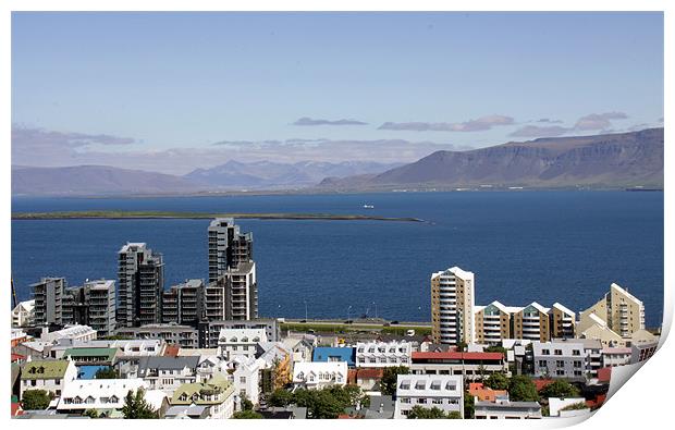 Faxaflói Bay and cityscape, Reykjavík, Iceland Print by Linda More