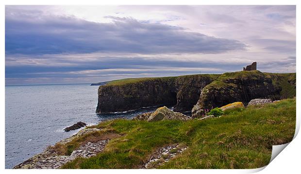 Old Wick Castle and cliffs landscape, Scotland Print by Linda More
