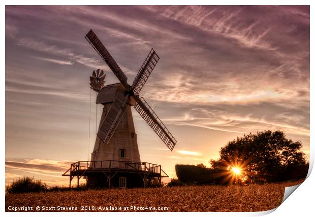 Woodchurch WIndmill Watching The Sun Set Print by Scott Stevens