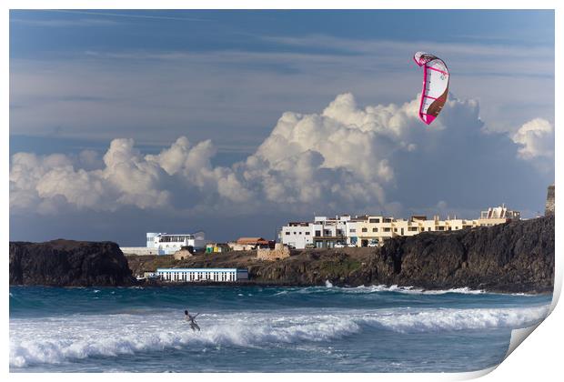 Surfers Beach Kite Surfer, El Cotillo, Fuerteventu Print by John Parker