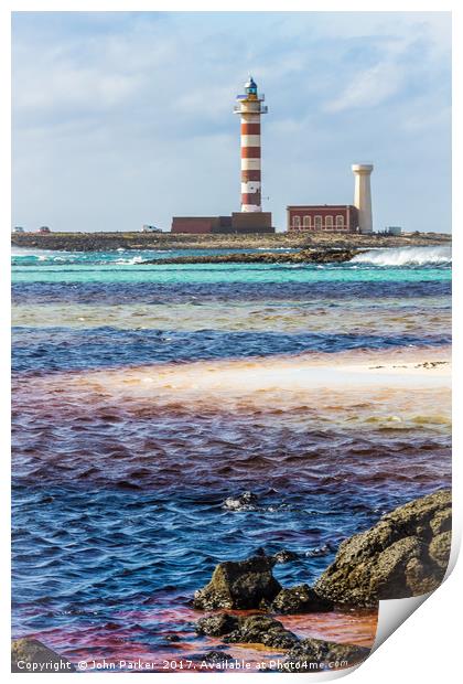 Lighthouse and Stripy Seascape Print by John Parker