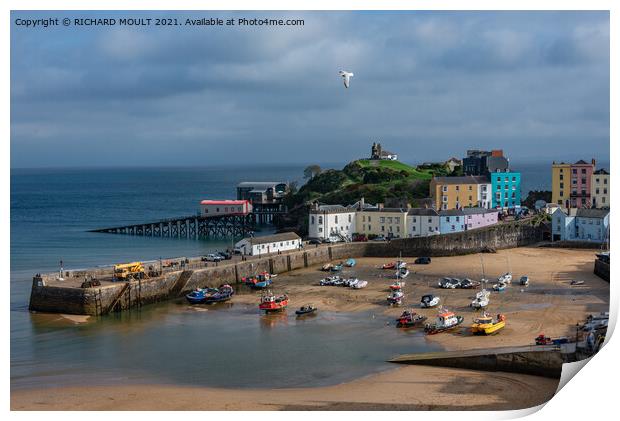 Tenby Harbour At Low Tide Print by RICHARD MOULT