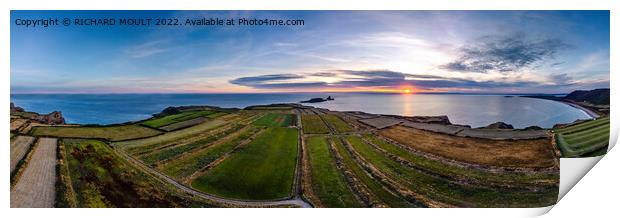 Worms Head , Rhossili and Llangenith Panorama Print by RICHARD MOULT