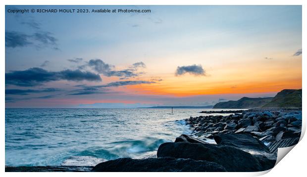 West Bay Dorset at Sunset Print by RICHARD MOULT