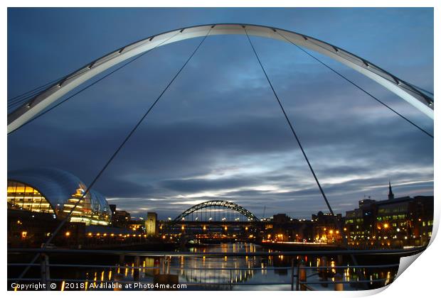 Night Bridges in Newcastle Print by Roger Utting