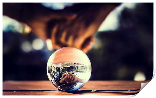 Elderly marriage hands reflecting inside crystal Print by Juan Ramón Ramos Rivero