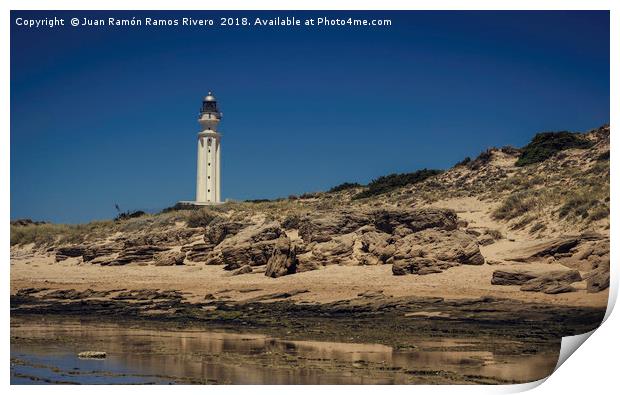 Lighthouse on the beach Print by Juan Ramón Ramos Rivero