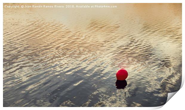 Red buoy marking the bathing area Print by Juan Ramón Ramos Rivero