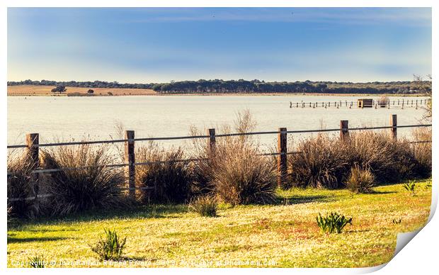 Beautiful view of meadow fenced with wooden poles  Print by Juan Ramón Ramos Rivero