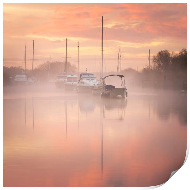 Misty River Frome Sunrise Print by David Semmens