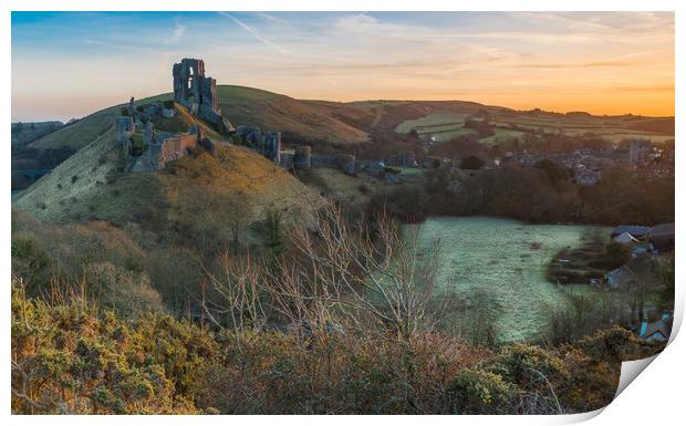 Corfe Castle sunrise Print by keith mitchell