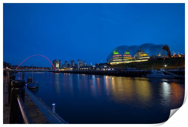 Gateshead & Newcastle Quayside in the Blue Hour Print by Phil Page