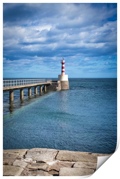 Amble Pier Lighthouse in Northumberland Print by Phil Page