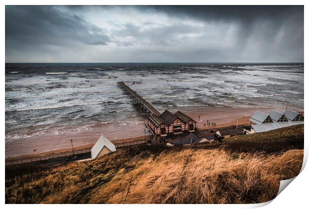 Saltburn by the Sea Pier from the cliff top Print by Phil Page