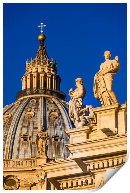 St Peter's Cathedral Cupola and religious statues Print by Andrew Michael