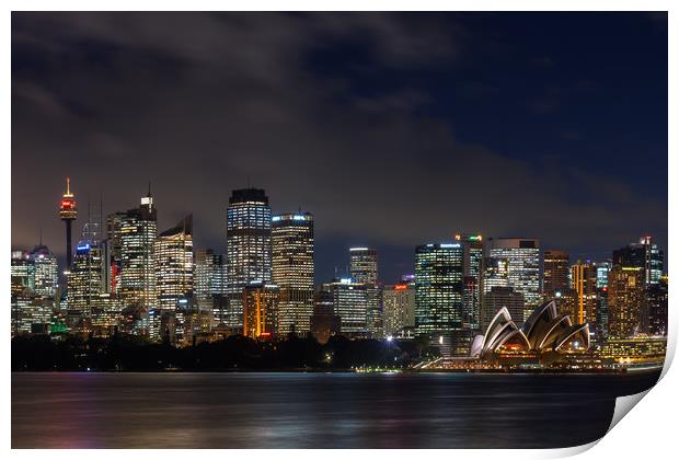 Sydney city skyline at night Print by Andrew Michael