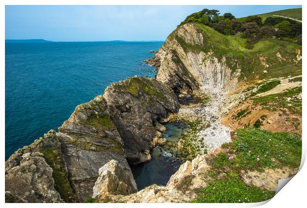 Dramatic coastal scenery at Lulworth Cove Print by Andrew Michael