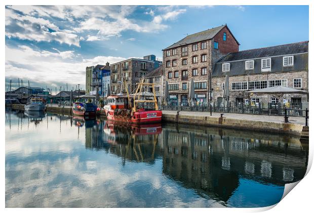 Fishing boats moored at Sutton harbour Print by Andrew Michael